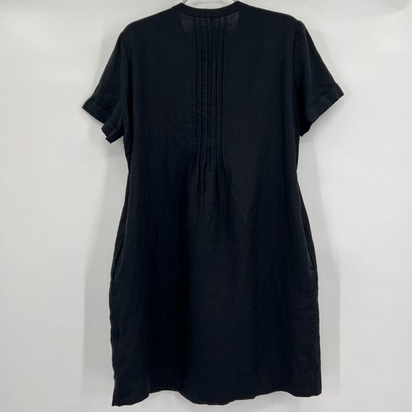 Quince Women's Black European Linen Short Sleeve Swing Dress sz S Buttons NWT - Picture 4 of 6